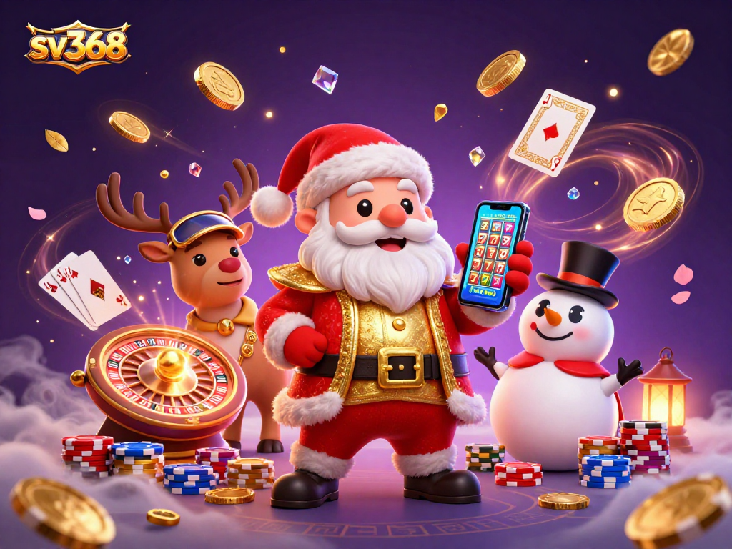 Experience the excitement of sv368 casino games with Santa, reindeer, and a snowman together.