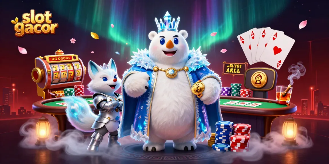 Engage with slot gacor at the lively casino scene featuring a magical polar bear and fox