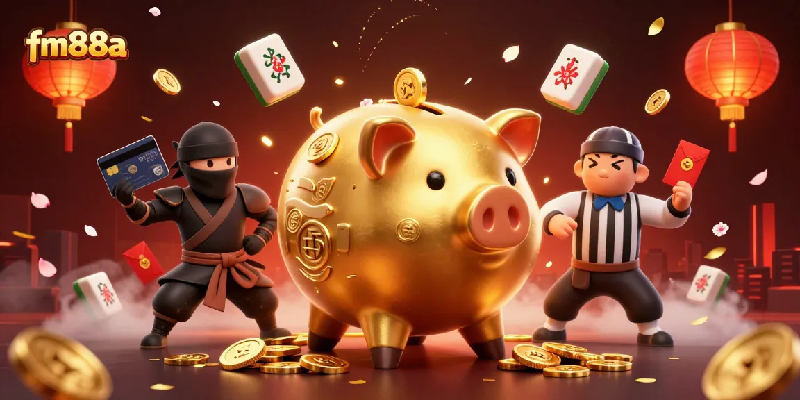 Engage in thrilling bets with fm88a at a dynamic 3D casino scene featuring a golden sumo pig and more.