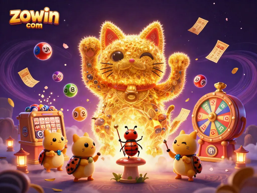 Experience the buzz of winning at zowin com with a vibrant lucky cat celebrating luck and riches.