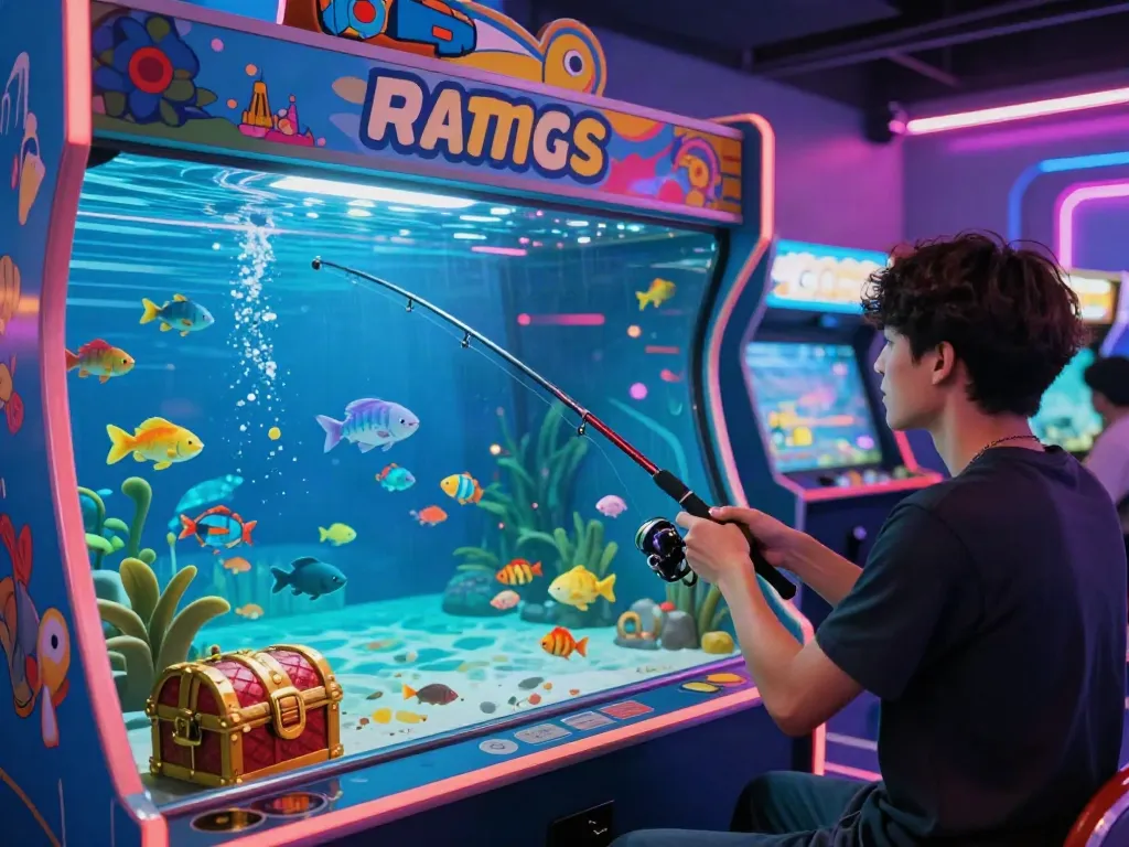 Engaging scene of players enjoying lại là Bắn cá đổi thưởng in a vibrant gaming lounge.
