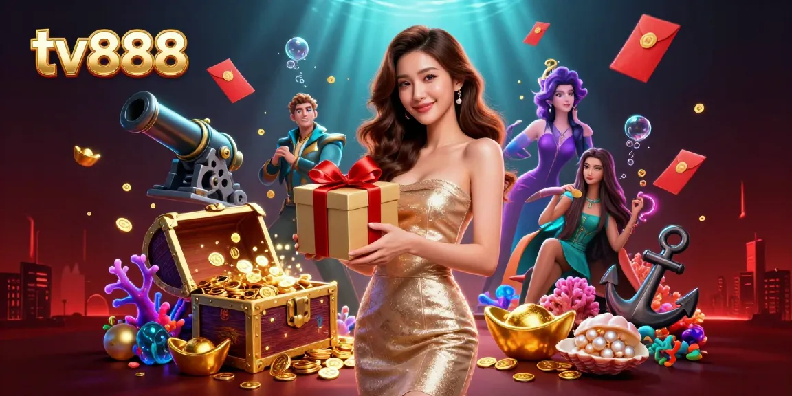 Win exciting prizes at tv888 with a vibrant Lunar New Year casino theme featuring golden coins and festive decorations.
