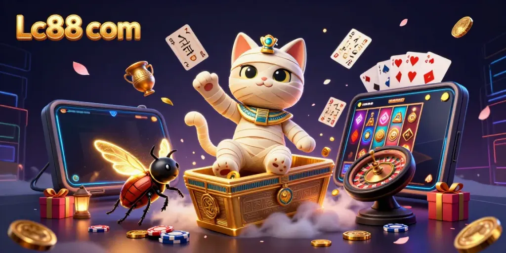 Experience thrilling gameplay with Lc88 com in a captivating 3D illustration featuring Egyptian themes.