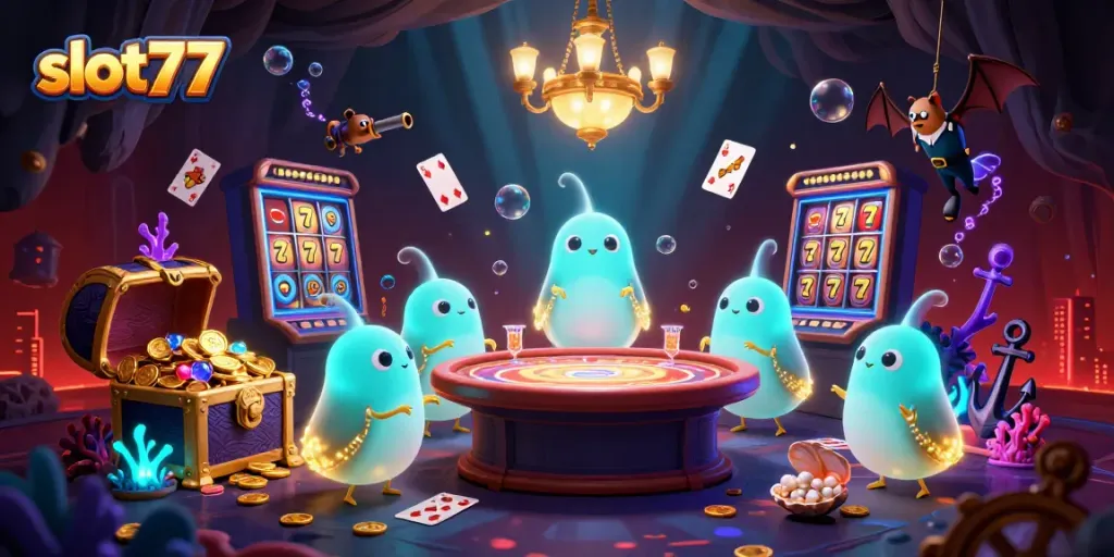 Menang besar dalam slot77 sambil menikmati suasana kasino yang ceria dengan cahaya unik