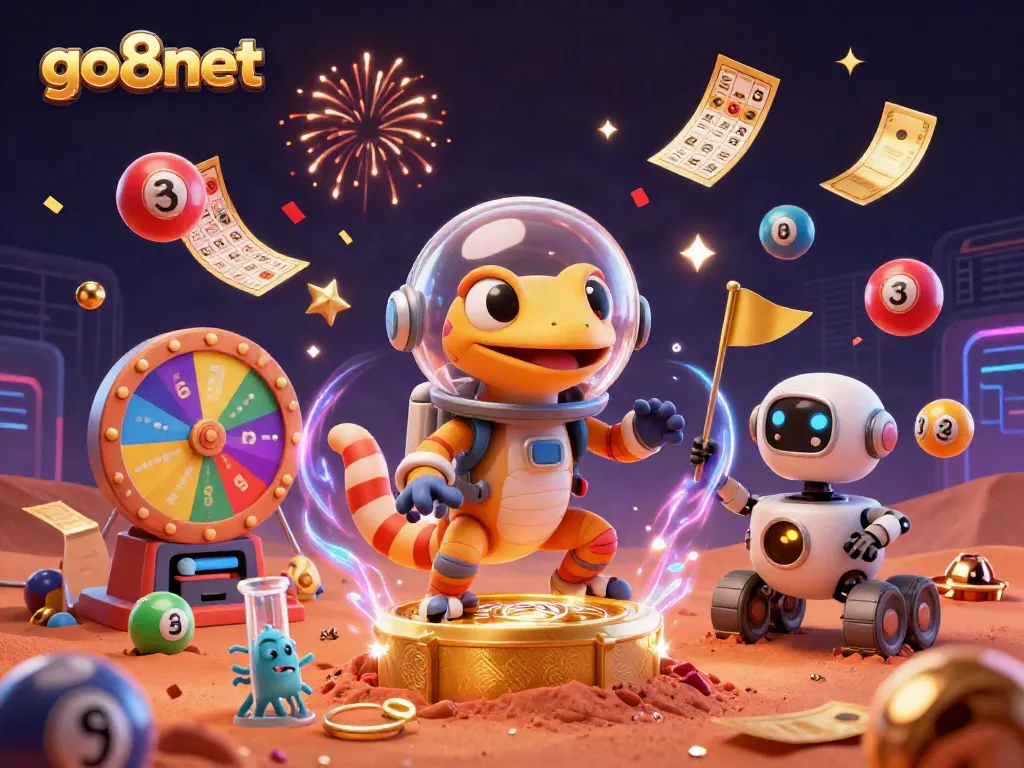 Engage with go8net's thrilling casino adventures in a vibrant, animated extraterrestrial world.