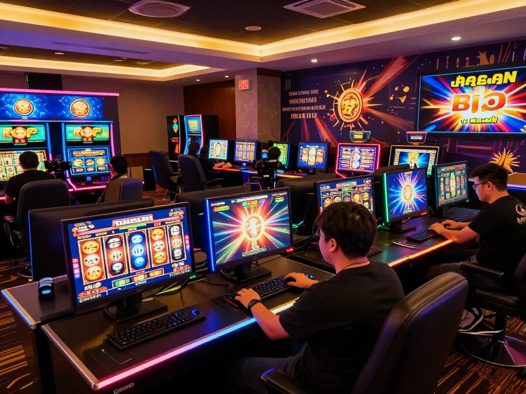 Engaged player experiencing Slot Gacor excitement while gaming online with colorful screens and dynamic visuals