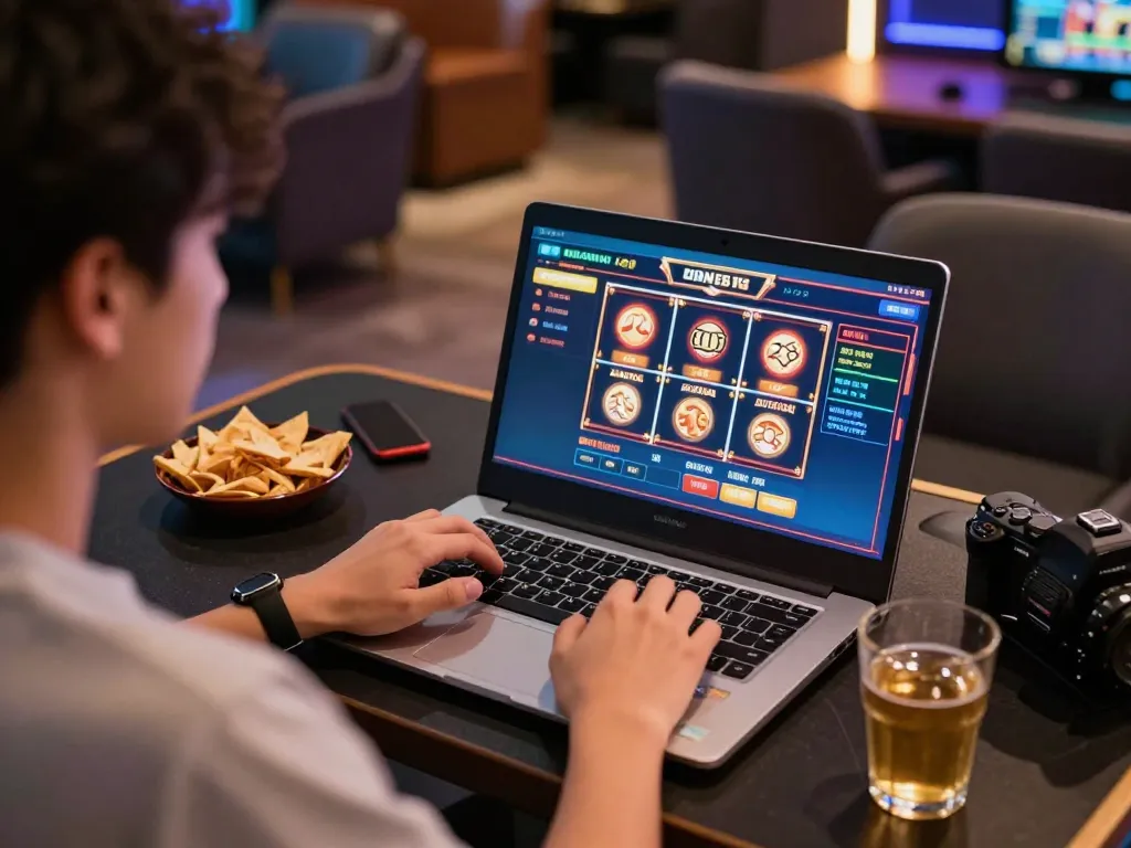 Experience the Menu of exciting online games with a player engaged in strategic betting.