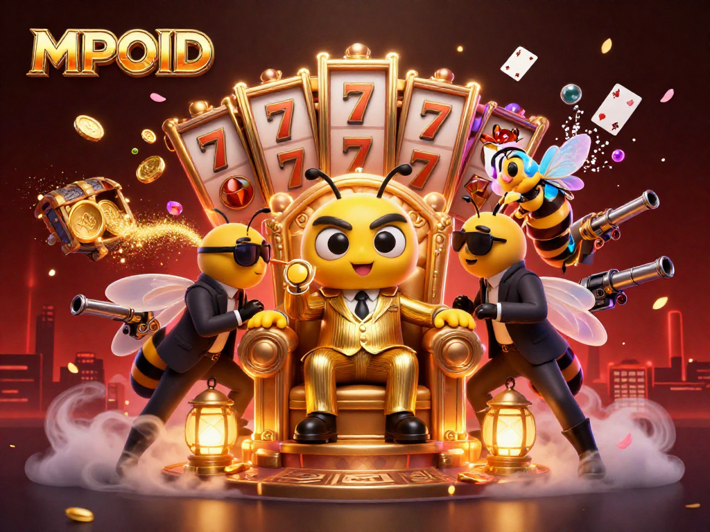 MPOID offers spinning slot reels and jackpot excitement in a vibrant casino scene.