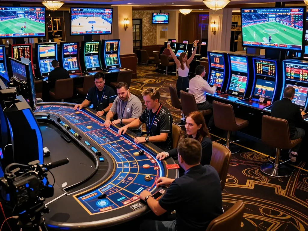 VA88 sports betting excitement as patrons actively place wagers amidst live game displays