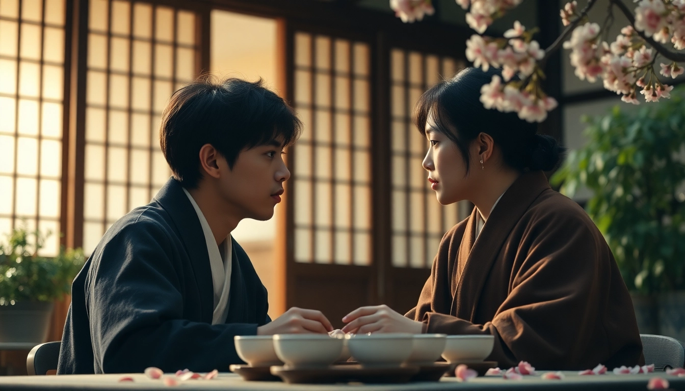 Adegan film semi jepang yang emosional, menampilkan karakter dalam percakapan intim.
