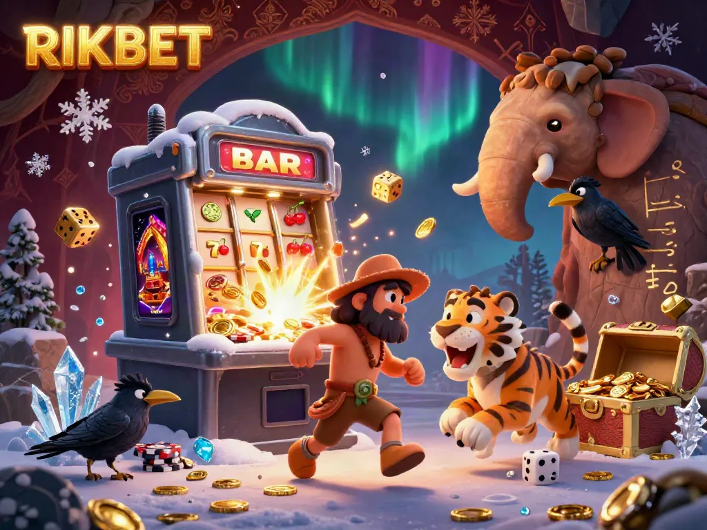 Experience thrilling jackpots at RIKBET with a dynamic casino scene featuring prehistoric characters.