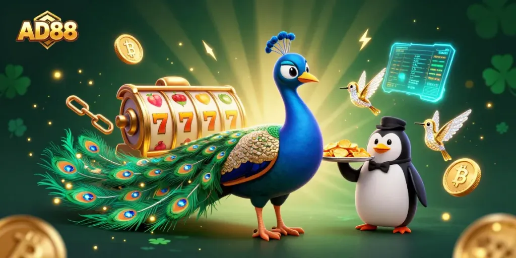Experience thrilling AD88 slot games with vibrant characters and dazzling casino elements.