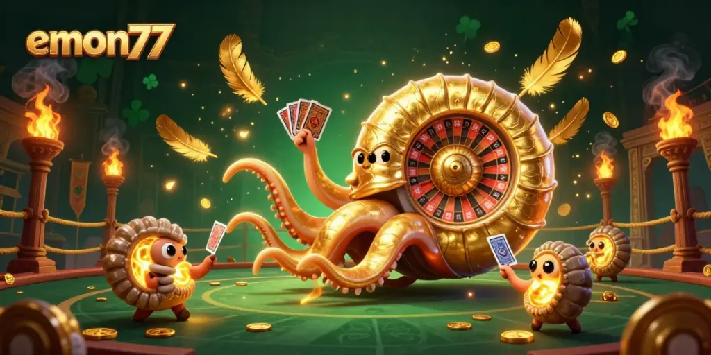 Experience thrilling gameplay with emon77 in a vibrant 3D casino scene.