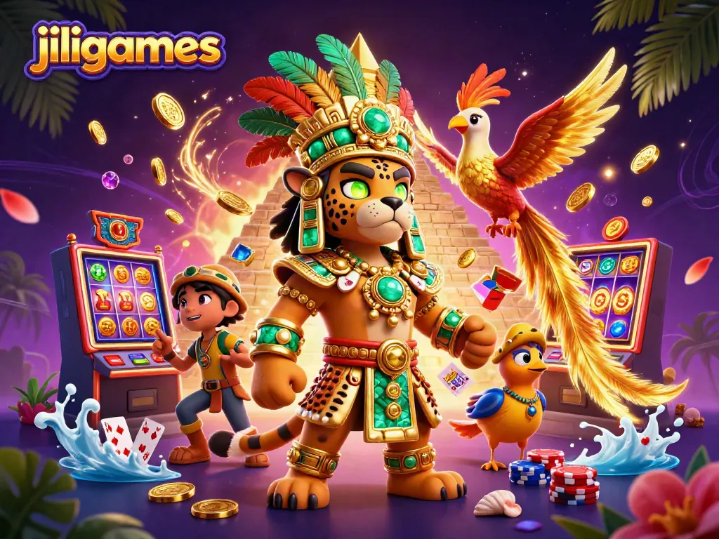 Spin to win with jiligames in a vibrant 3D casino scene featuring dynamic slot reels and vibrant symbols.