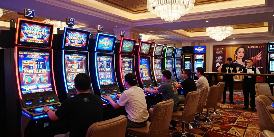 Area permainan slot mewah LUXURY777 dengan suasana glamor dan pemain yang antusias.