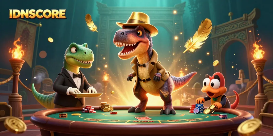 IDNSCORE slot scene with a velociraptor card counter, showcasing dynamic casino action and excitement