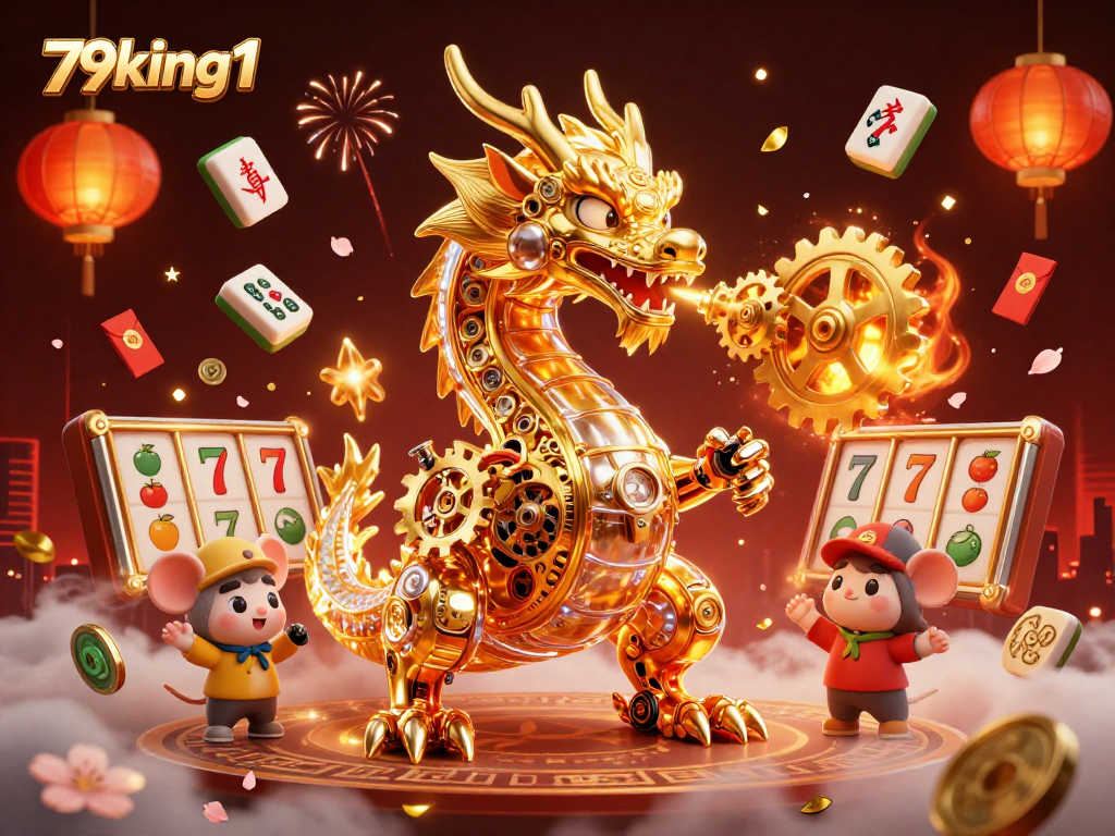 Engage with the 79king1 casino experience featuring a golden dragon amidst vibrant slot themes.