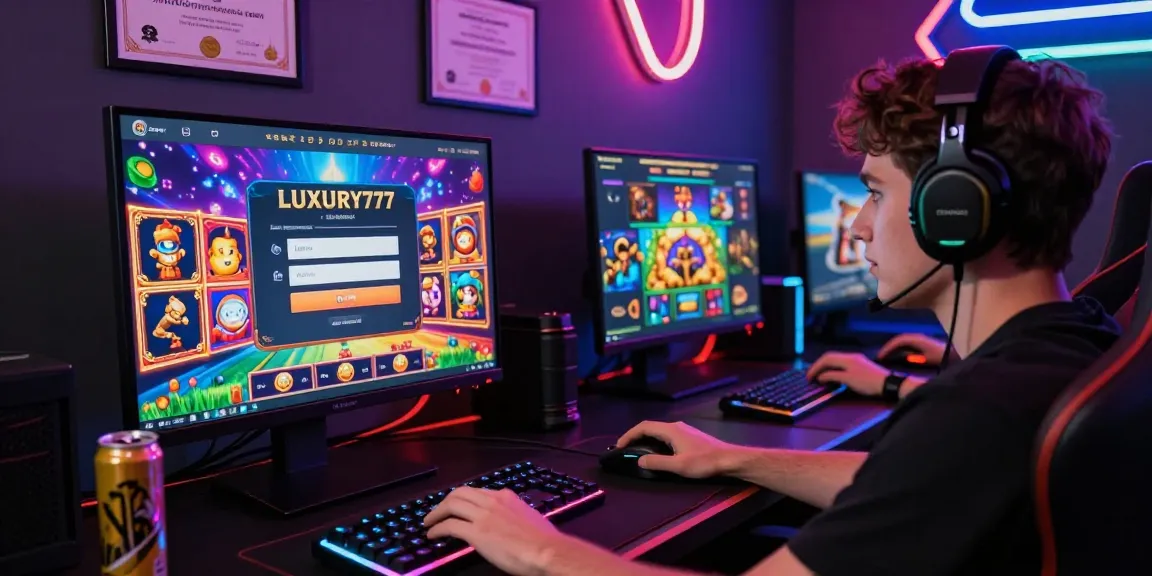 Login LUXURY777 pada komputer modern dengan grafis game cerah dan suasana bermain yang menarik.