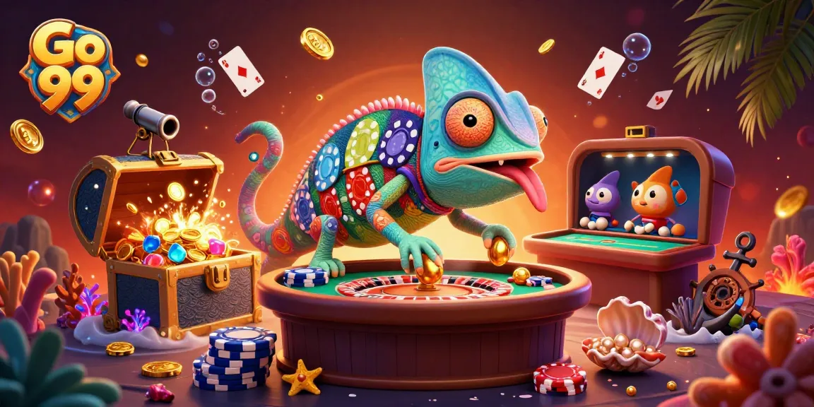 Experience immersive gaming at Go 99, where vibrant characters and treasures surround dynamic casino action.