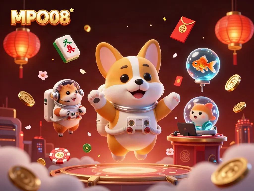 Experience the thrill of MPO08 with a corgi astronaut in a casino galaxy.