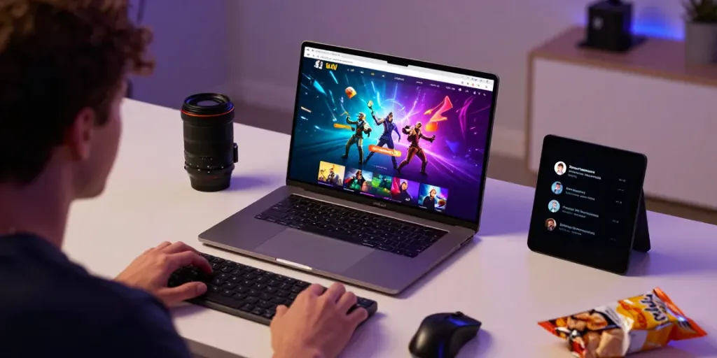 Pengguna terlibat dalam permainan di https://Emon777.com dengan antarmuka yang menarik di laptop, menciptakan suasana hiburan modern.