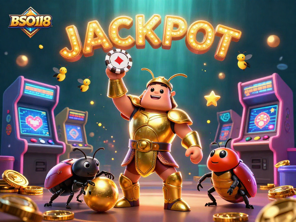 Experience the thrill of BSO118 with vibrant characters celebrating a jackpot win amid an energetic casino scene.