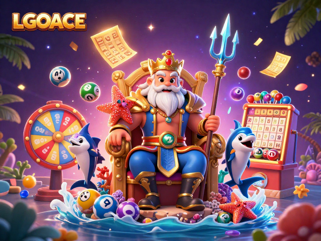 LGOACE brings excitement with a vibrant lottery scene featuring Neptune and dynamic game elements.