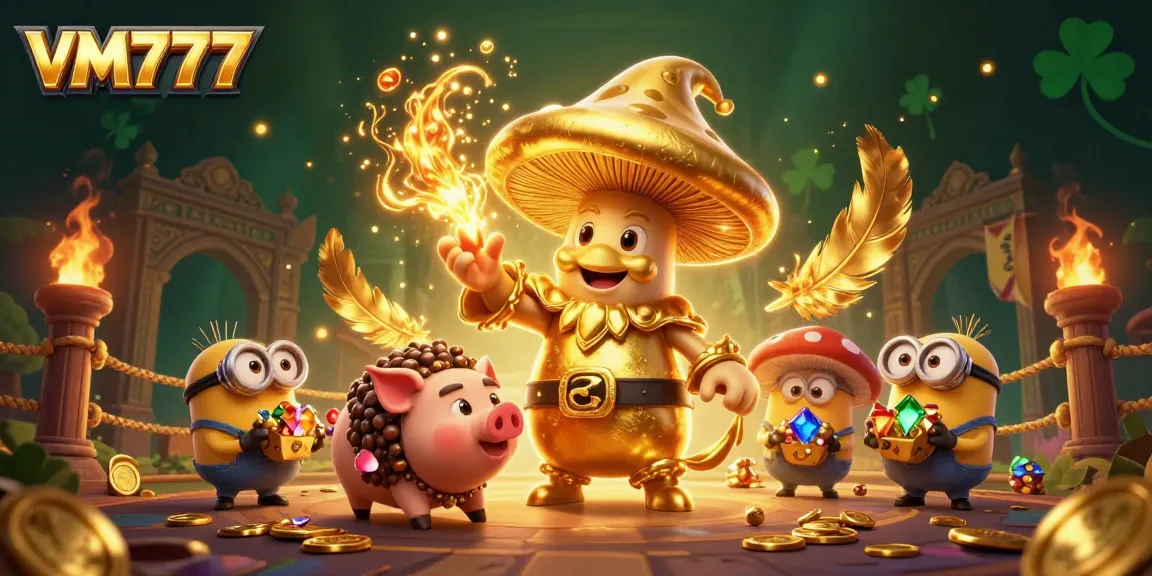 VM777 players enjoy immersive gaming with gold, treasures, and vibrant casino elements.