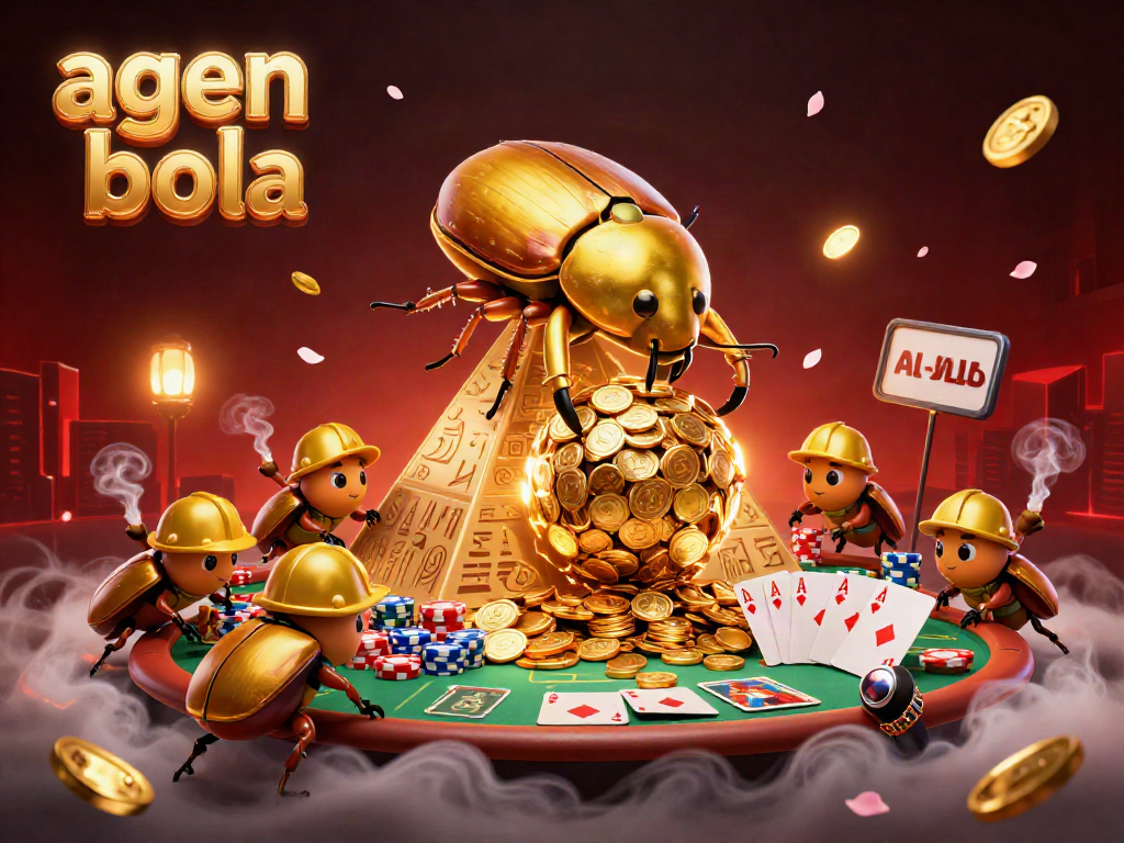 Menampilkan agen bola perjudian dengan uang palsu dan permainan poker siap dipertaruhkan.