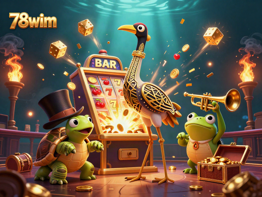 Experience the vibrant 78wim casino scene with dynamic slot games and lively characters.