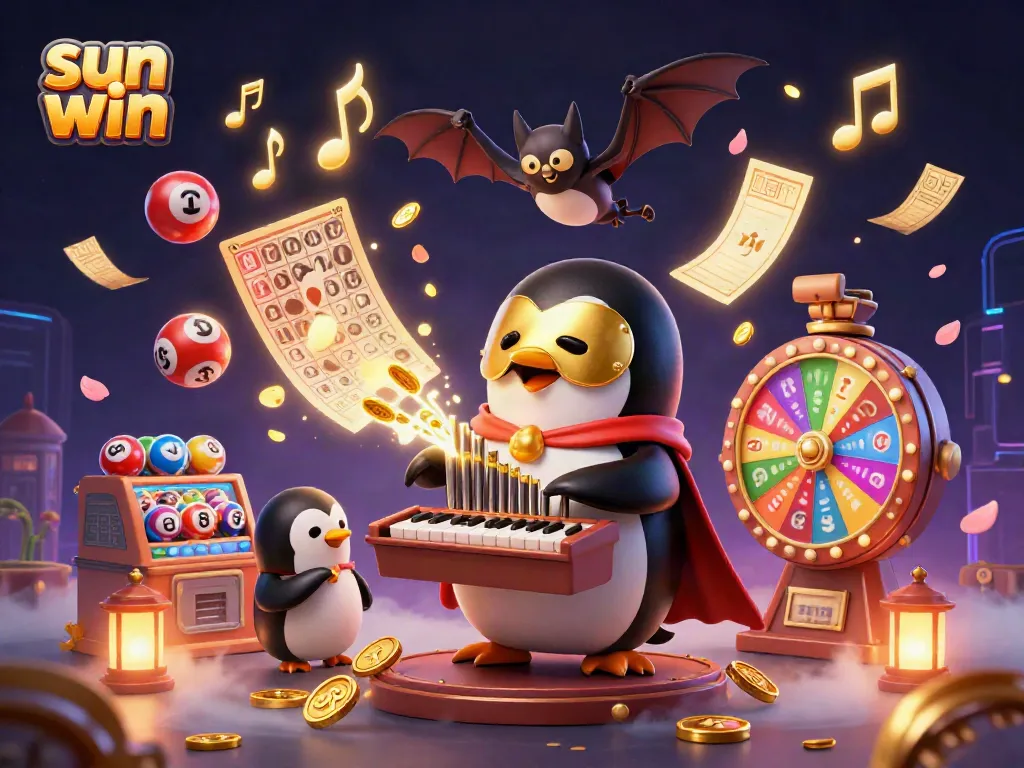Experience thrilling gameplay with sun win as golden coins flow from the organ in a captivating casino scene.