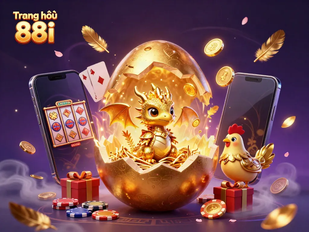 Engage with Trang chủ 88i's vibrant scene featuring a golden dragon and casino elements.