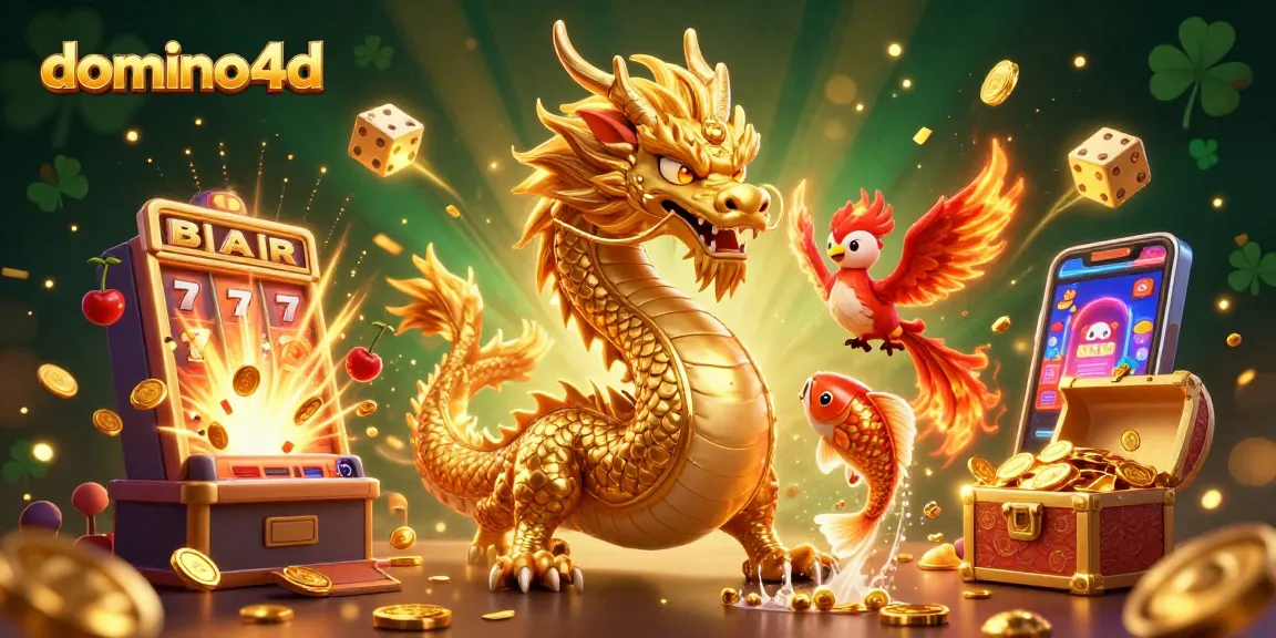Menggertak diraih di domino4d dengan naga emas yang mengagumkan dan mesin slot besar penuh koin kemenangan.
