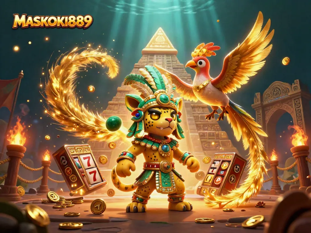 Experience excitement at MASKOKI889 with vibrant casino action featuring a Mayan jaguar priest.