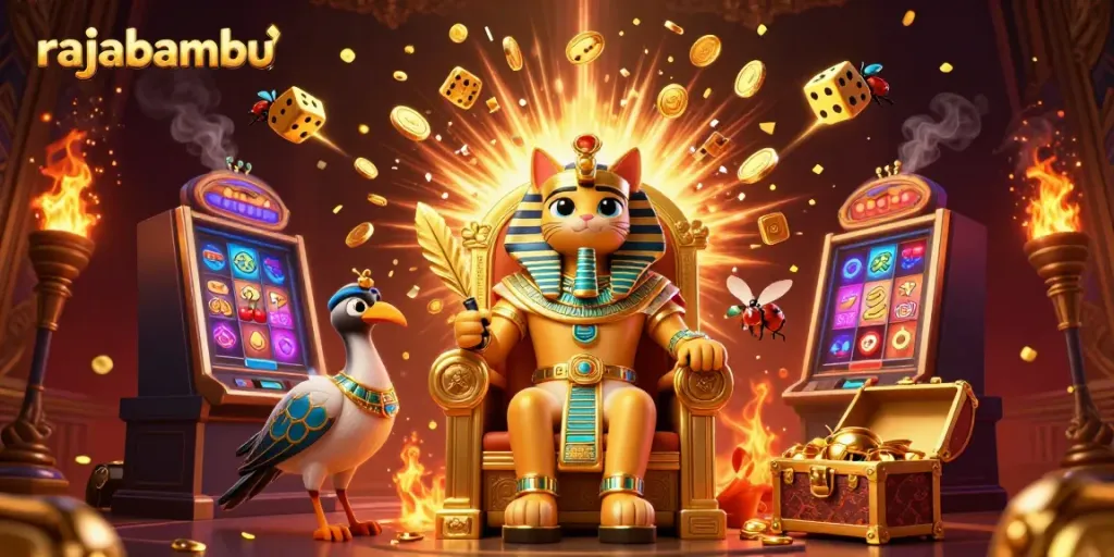Rajabambu menghidupkan aksi perjudian dengan slot, koin emas, dan karakter 3D yang menarik.