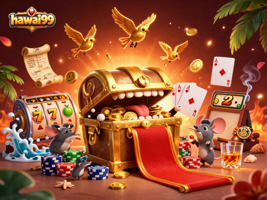 Experience thrilling gameplay with hawai99 and its vibrant slots, treasure chests, and exciting casino action.