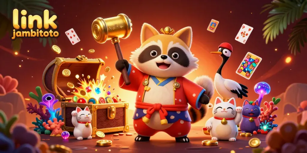 Experience the excitement with link jambitoto, showcasing vibrant casino elements and cheerful characters in a captivating scene.