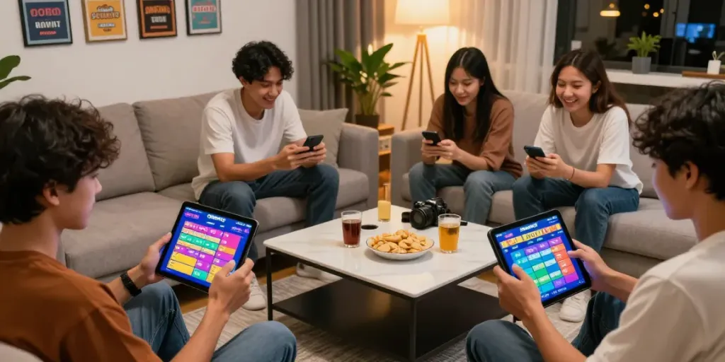 CIREBONTOTO pengalaman bermain togel online dengan pemain yang antusias dan perangkat pintar di ruang santai.