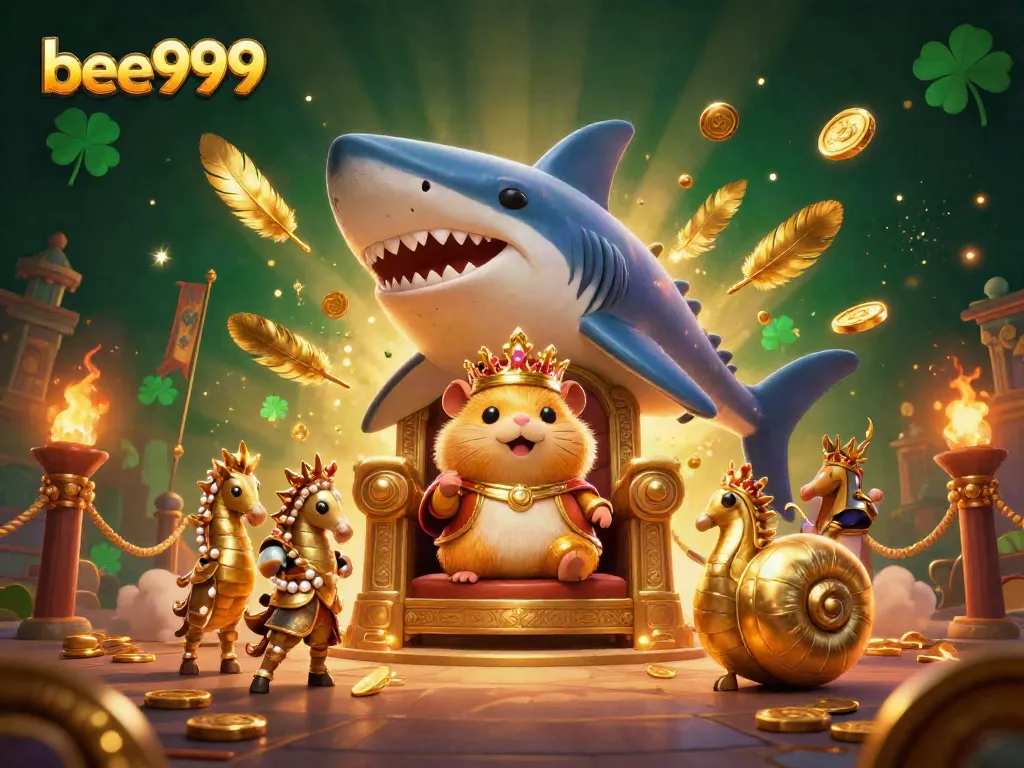Experience thrilling gameplay at bee999 with a unique golden hamster king and vibrant casino decor.