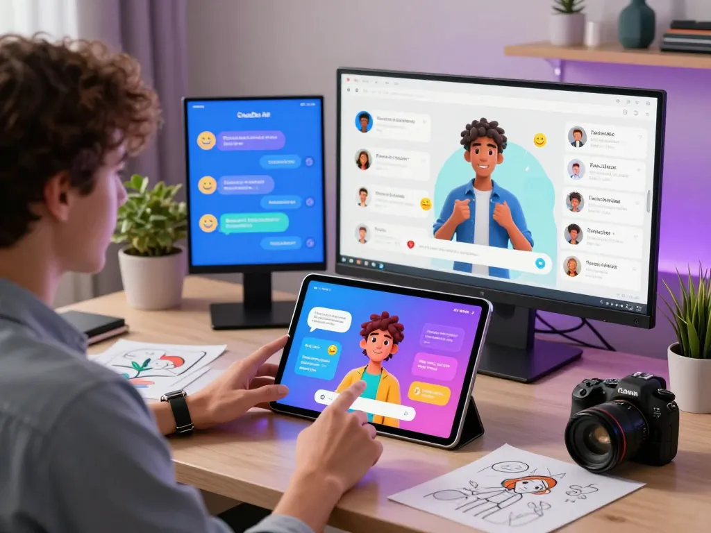 Engaging virtual chat experience with crushon ia AI characters in a modern home setting.