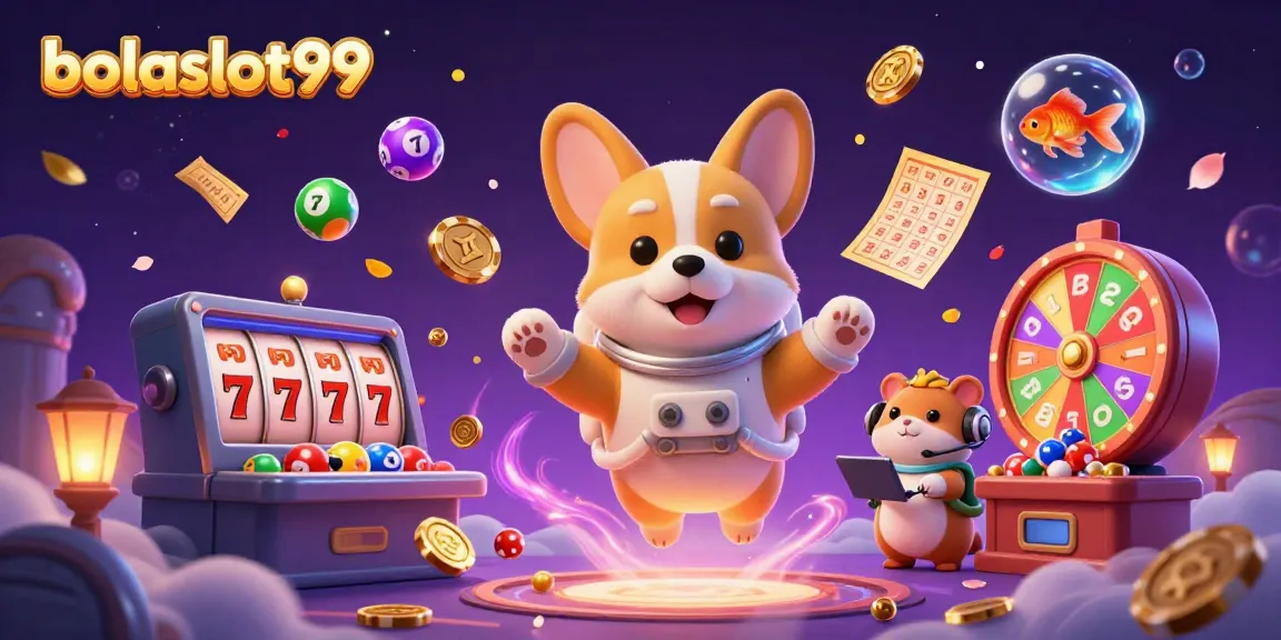 Experience the vibrant space casino adventure with bolaslot99, as an astronaut corgi navigates amidst thrilling gaming elements.