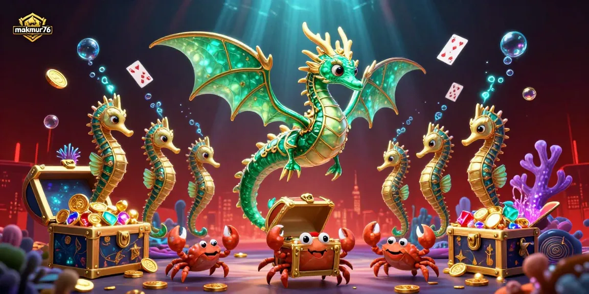 Experience the thrill of winning with makmur76's vibrant casino-themed treasure hunt scene.