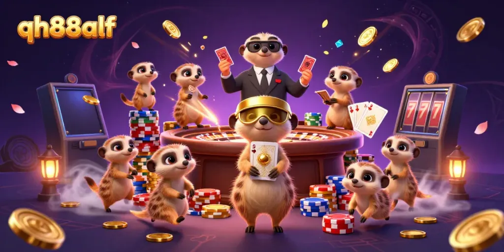Experience the vibrant casino world of qh88alf with meerkats managing games and prizes.