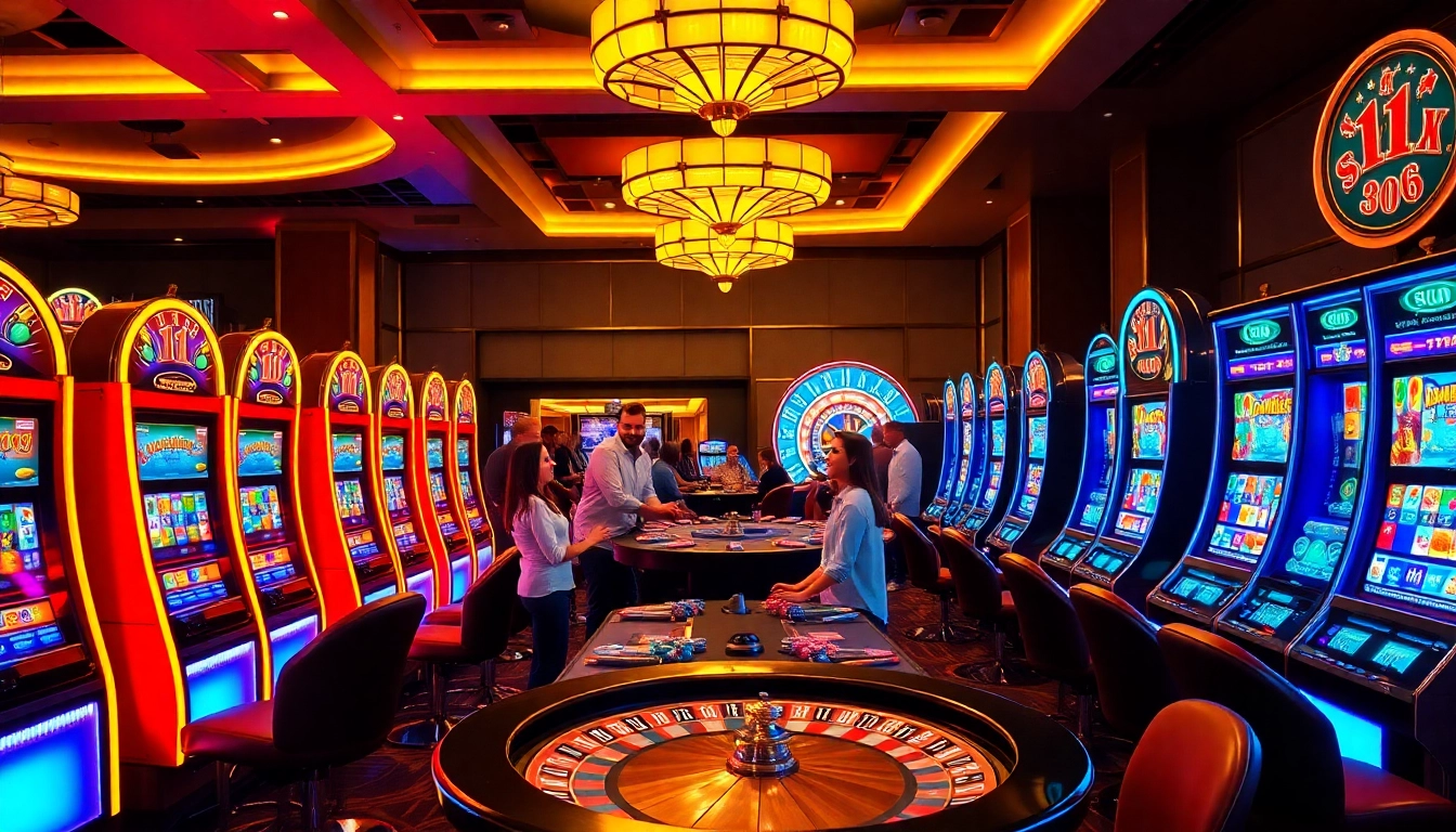 Experience excitement at nama situs judi slot online with vibrant slot machines and players enjoying their game.