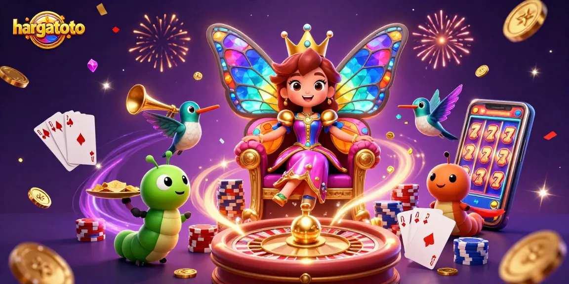 Spin to win with hargatoto for a thrilling online gambling experience featuring vibrant illustrations.