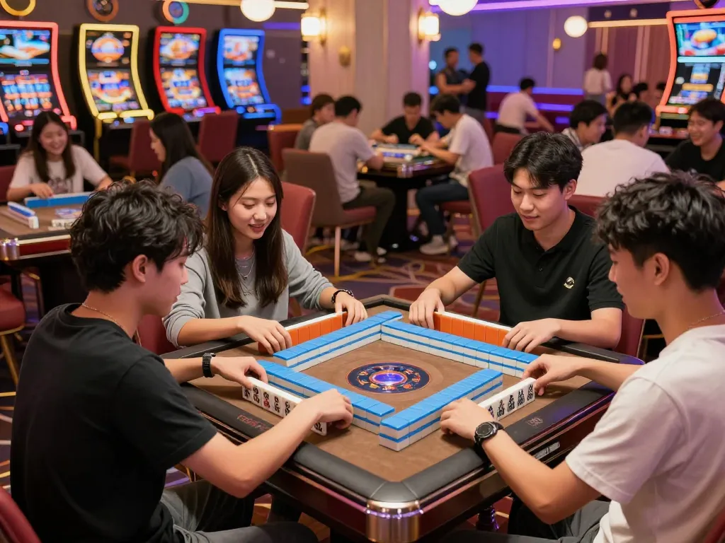 Adegan permainan pola andalan mahjong ways dengan pemain menikmati suasana kasino yang dinamis.
