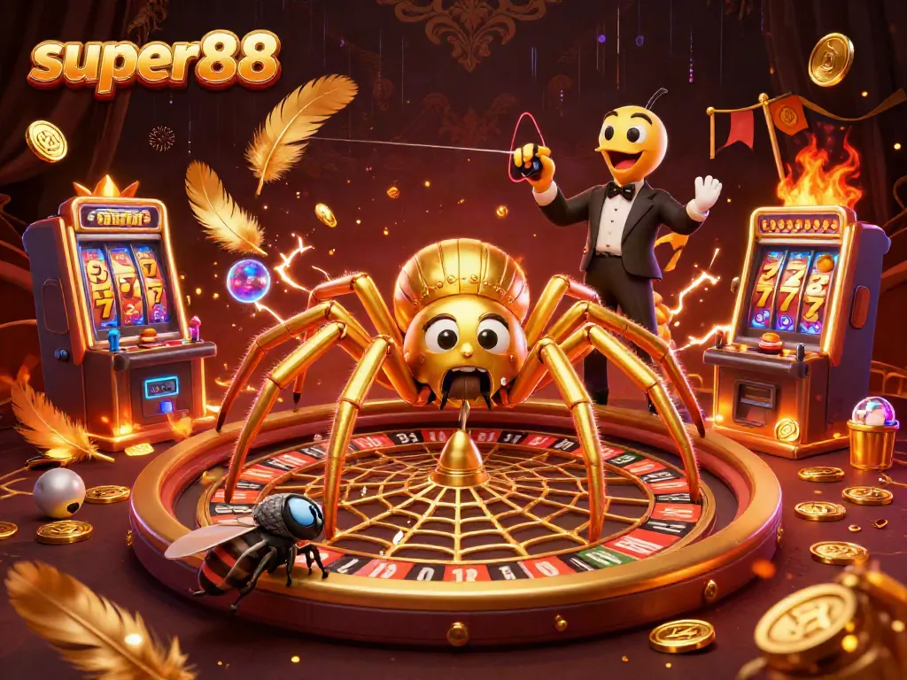 Menangkan hadiah di super888 dengan roda roulette emas yang terbuat dari jaring laba-laba.