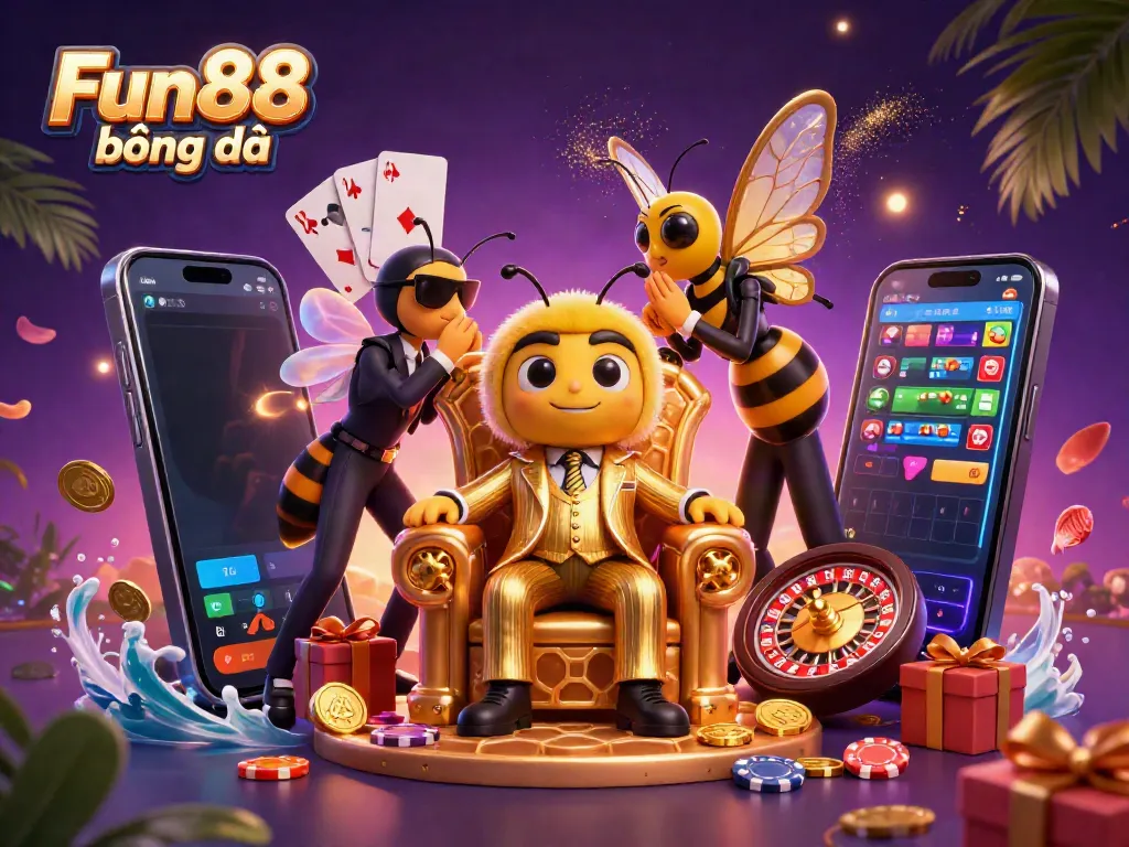 Engage with Fun88 bóng đá through an immersive sports betting digital scene featuring a dynamic 3D cartoon bumblebee mob boss.