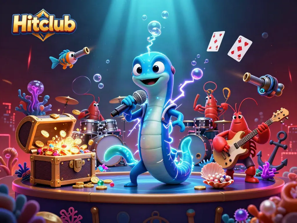 Hitclub transforms gameplay with a vibrant underwater casino, featuring a lively DJ eel and dynamic game elements.