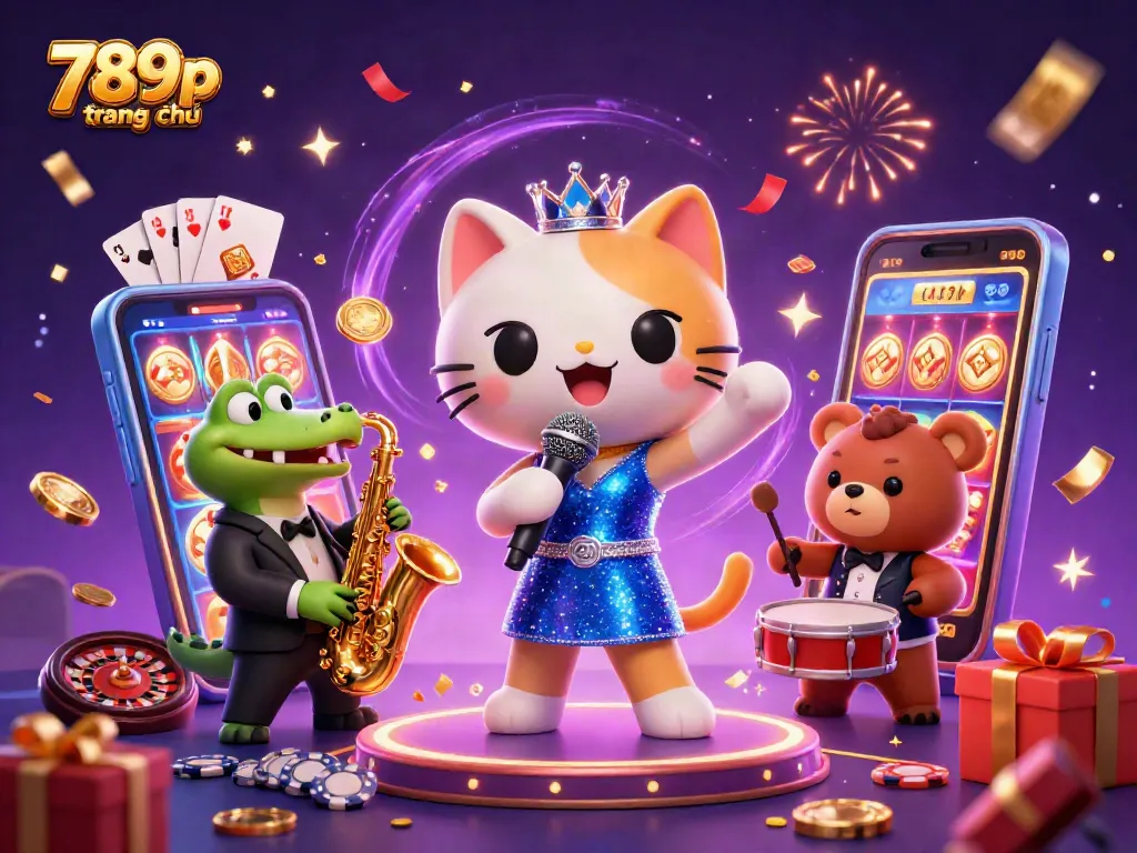 Engage in playful gaming with the vibrant 789p trang chủ illustration featuring jazz elements and casino games.